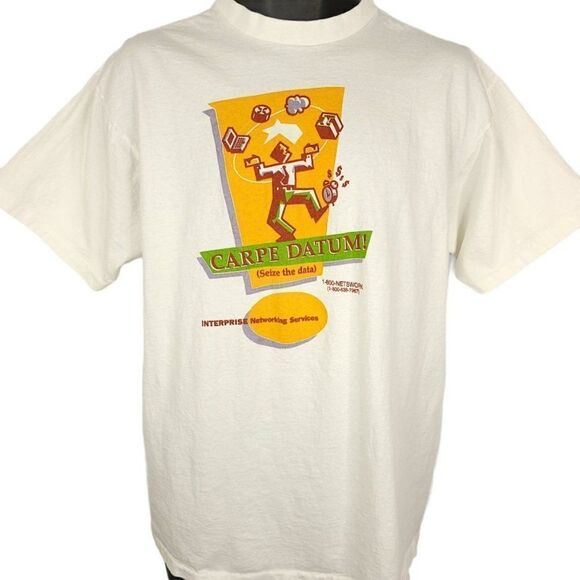 Carpe Datum Tech T Shirt Vintage 90s Networking Computing Made In USA Mens XL - Picture 1 of 6